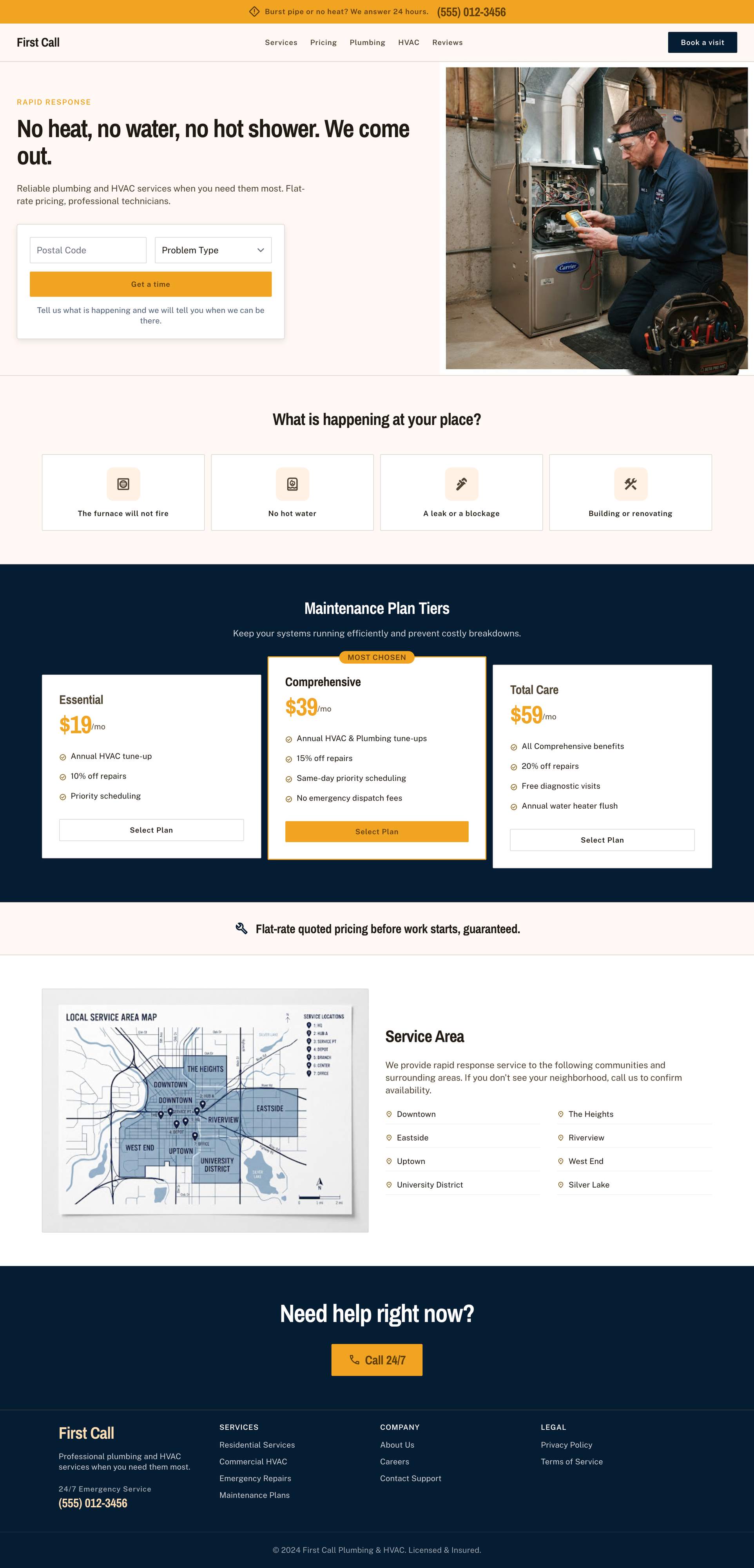 First Call, a homepage concept for plumbing, heating and electrical