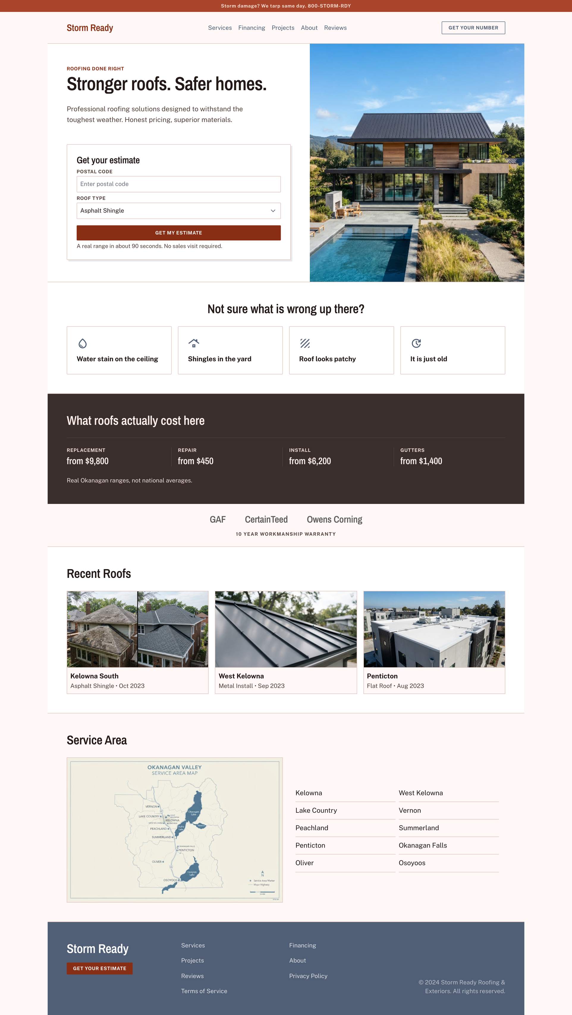 Storm Ready, a homepage concept for roofing and exteriors