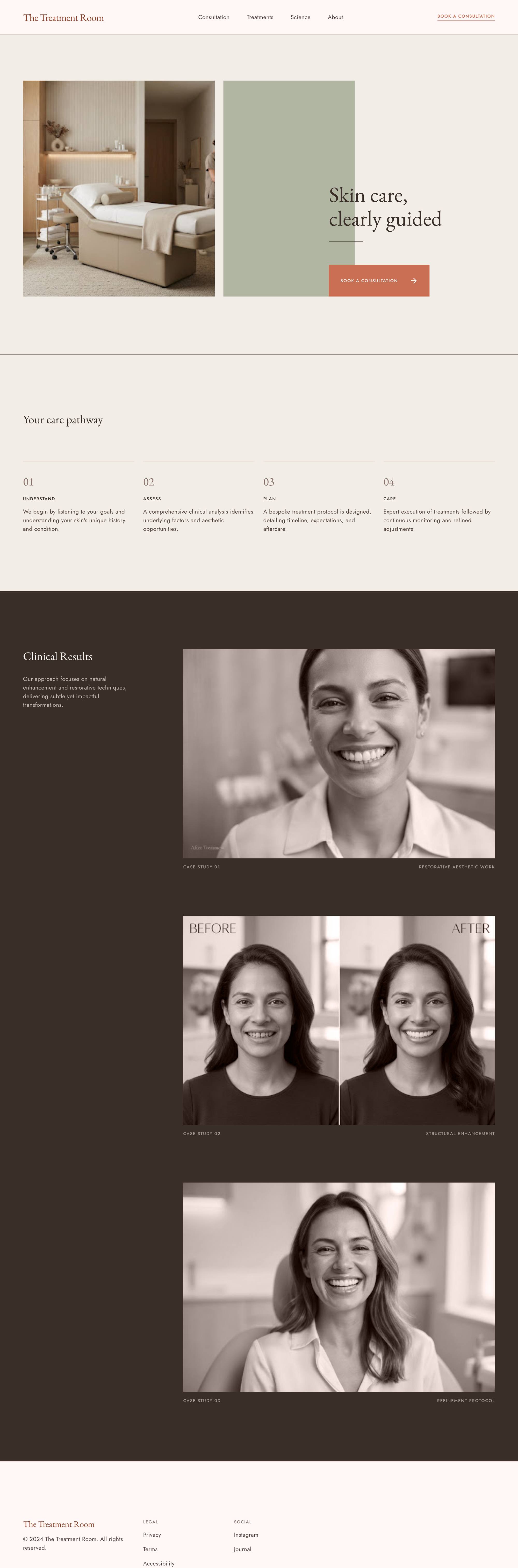 The Treatment Room, a full homepage concept for medical aesthetics and skin