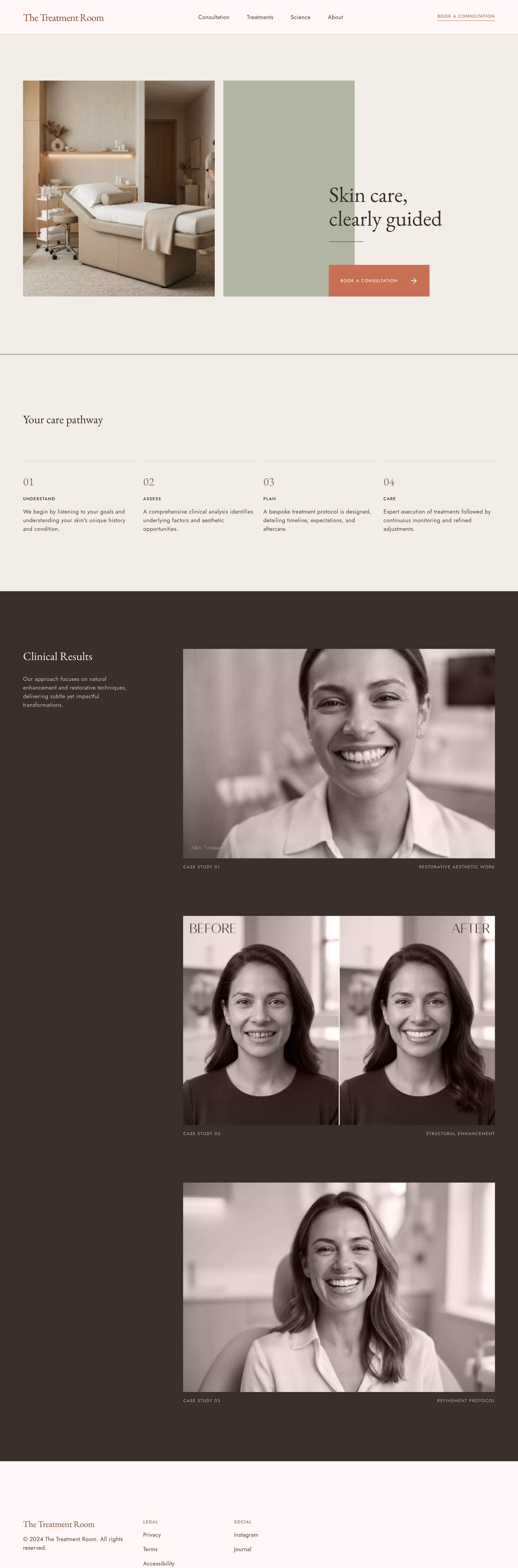 The Treatment Room, a homepage concept for medical aesthetics and skin